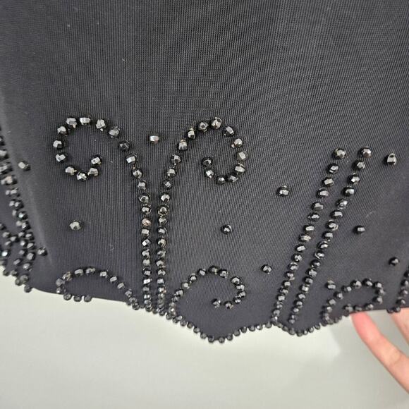 Vintage 90s J.R. NITES By CALIENDO Black Beaded Midi Skirt Elastic waist Size 14 - Picture 5 of 6